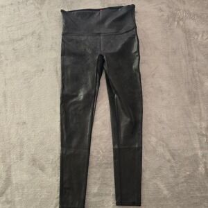SPANX Faux Leather Leggings Petite Black L G High Waisted‎ Ponte Pants Women